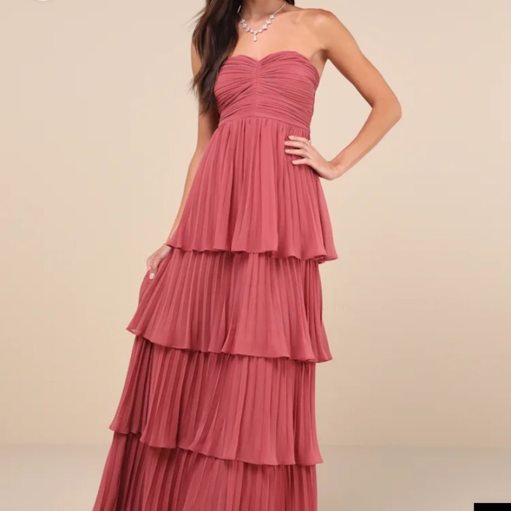 Lulus Seriously Sensational Strapless Tiered Maxi Dress, Pink